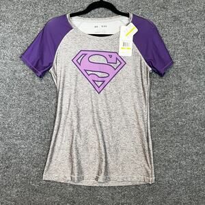 Under Armour Shirt Womens Medium Gray Superman Superwoman Compression Fitted NEW